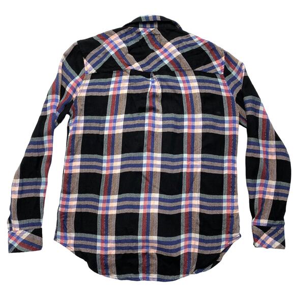RAILS Metallic Plaid Rayon Button Up Shirt Small Black Pink Blue Long Sleeve - Picture 5 of 11